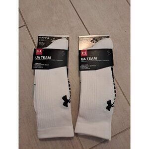 2 PAIRS White UA Under Armour U4565P1-170 Mens Team Crew Socks Athletic Large